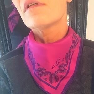 NEW Lanvin Fuschia/Magenta & Purple Silk Scarf, Floral Pattern, 25" square